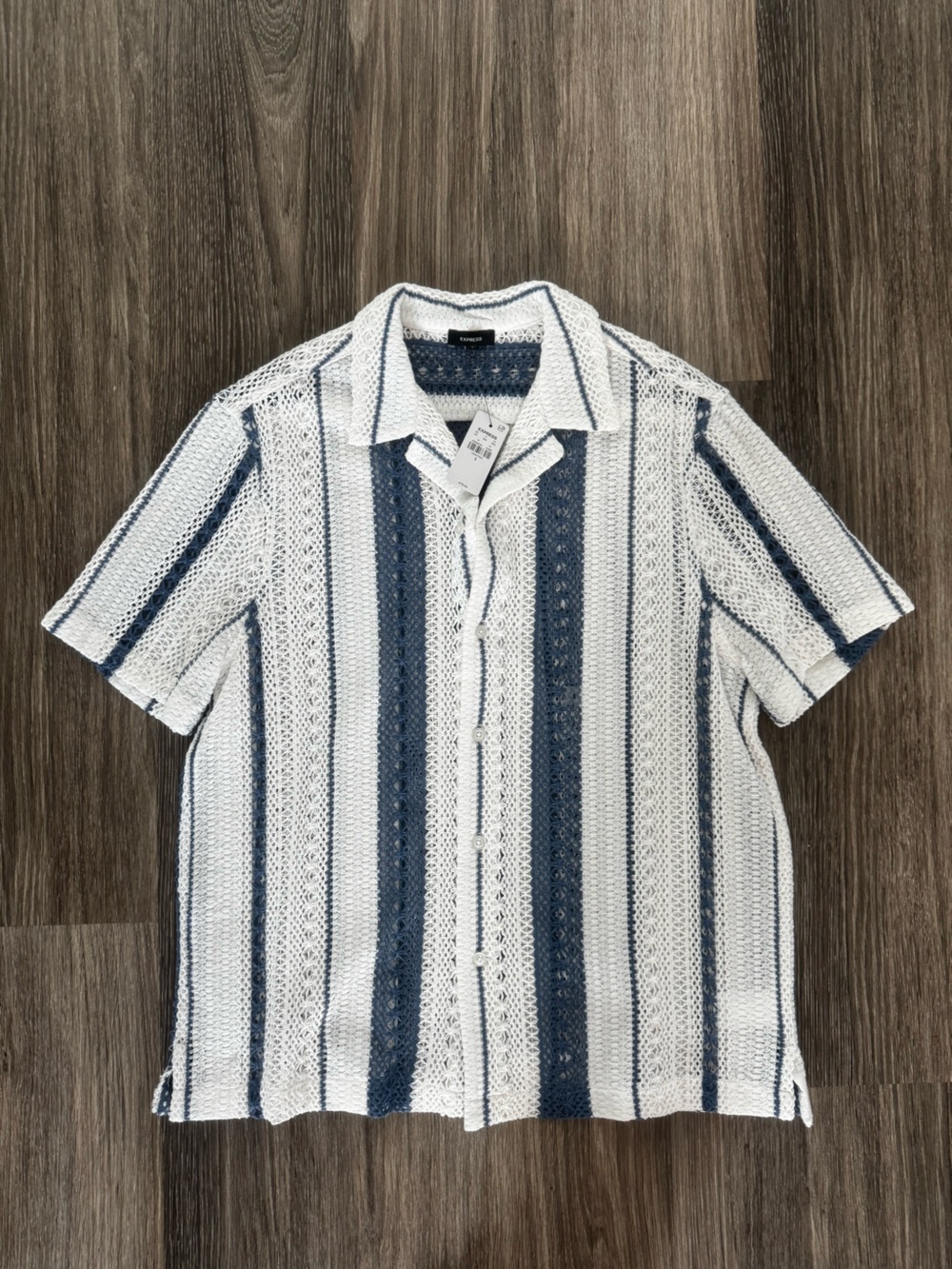 Express Men’s Short-Sleeve Striped Knit Cardigan - Blue & White